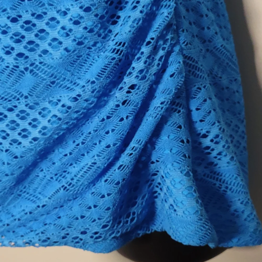 Island Escape Sky High-Neck Crochet Tankini Top   16 Blue - Picture 6 of 10